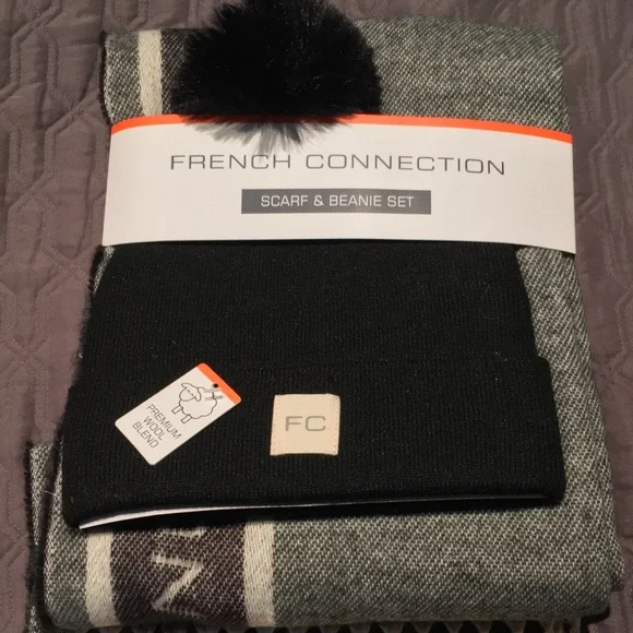 French Connection premium wool scarf and beanie with One size